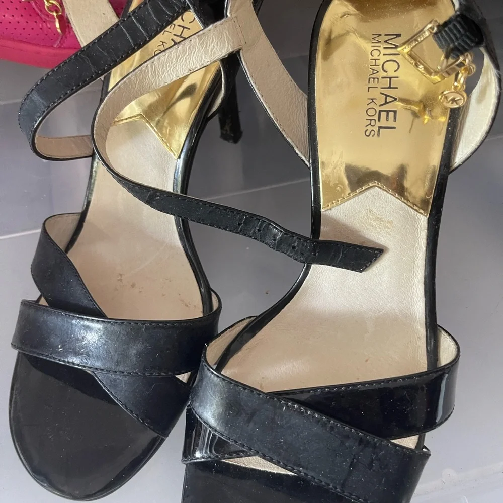 Michael Kors Black Patent Strappy High Heel Sandals